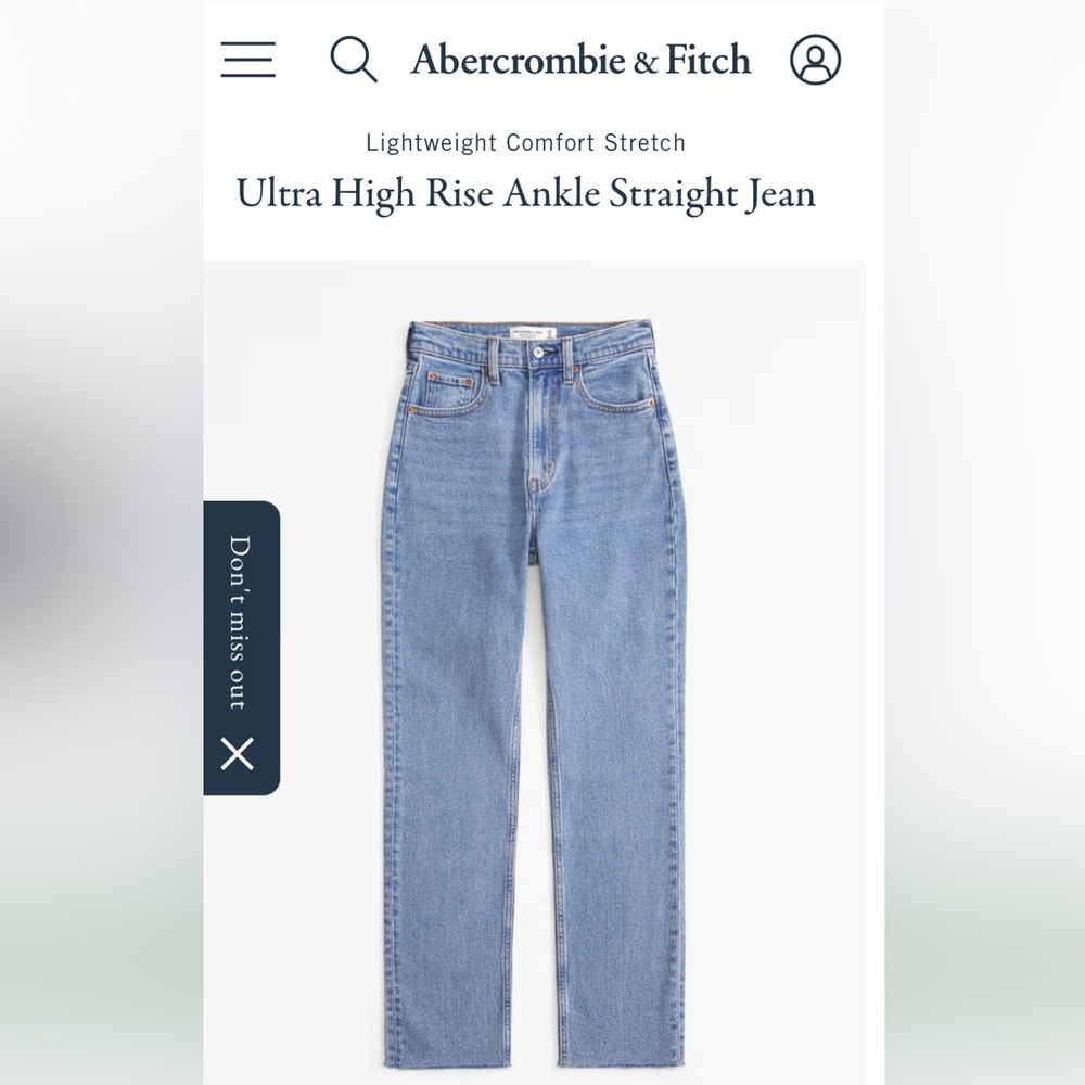 Abercrombie Ultra High 90’s straight 28 curve love, ankle length
